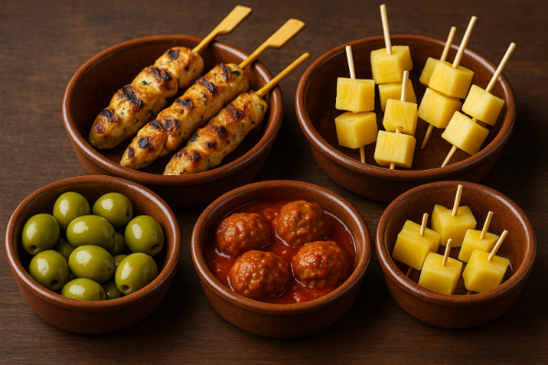 Tapas 4 Chicken Skewer 4 Meatball Sauce 40g Olives 10 Pineapple Cheese